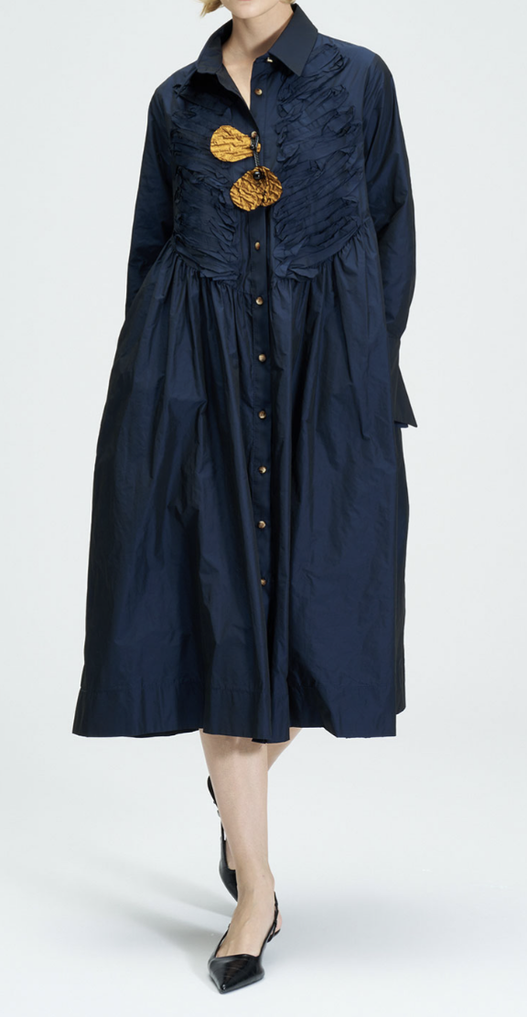 Frilly Front Dress - Navy Blue